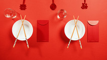 Chinese table of a restaurant with dish flat layer for new year