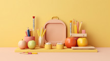Back to school background with empty space in the middle. with apples and pensils