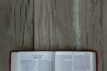 A Bible opened to Mark