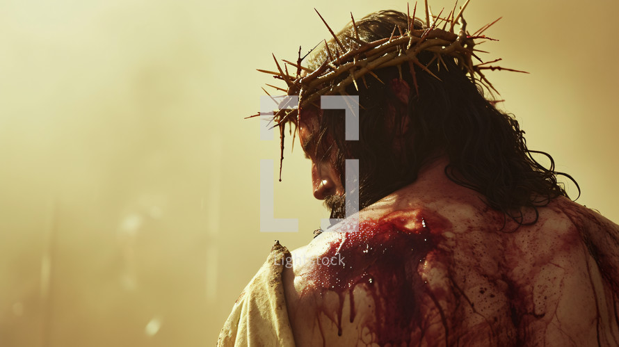 Jesus with a wounded body and a crown of thorns