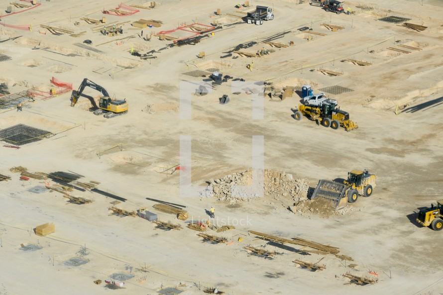 aerial view over a construction site 