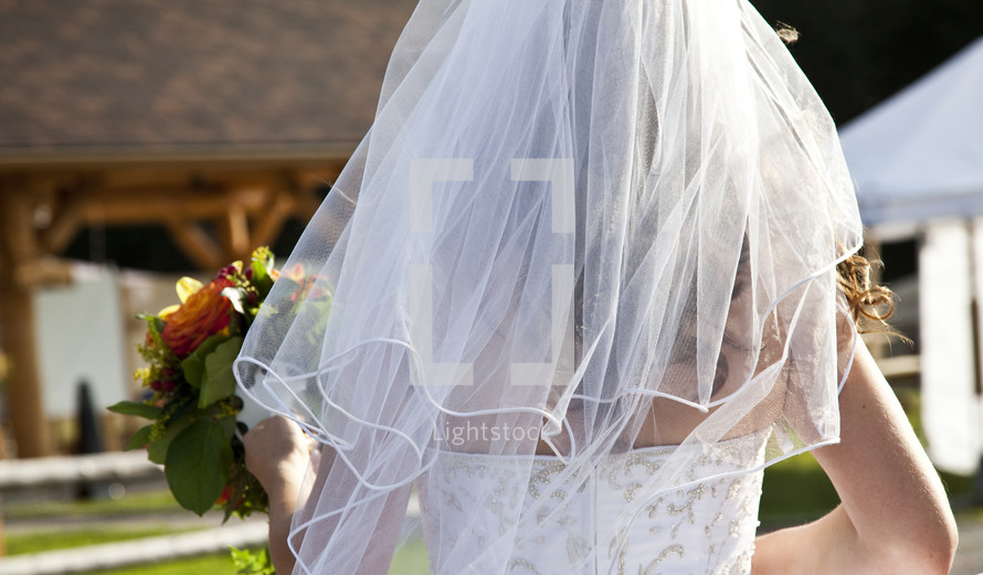 brides veil from behind 