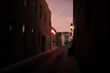 brick alley at dusk 