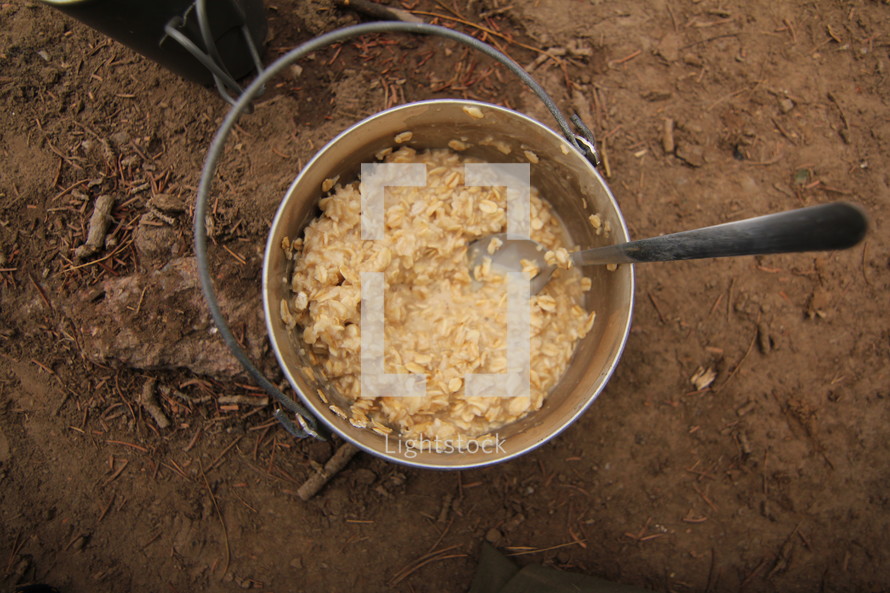 oatmeal in a pot while camping 