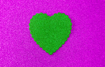 green heart on pink 