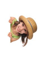 little girl wearing an Easter bonnet holding a sign 