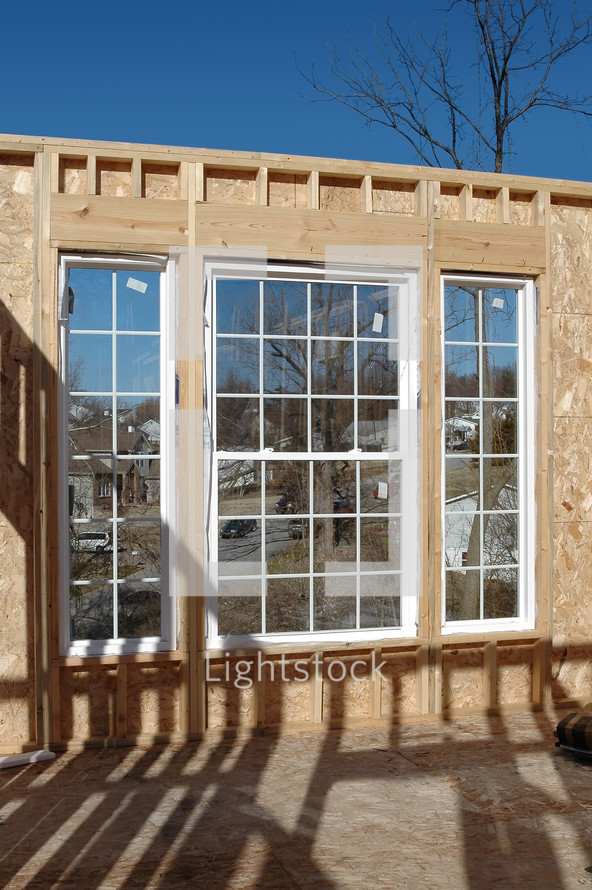 Windows in a house under construction.