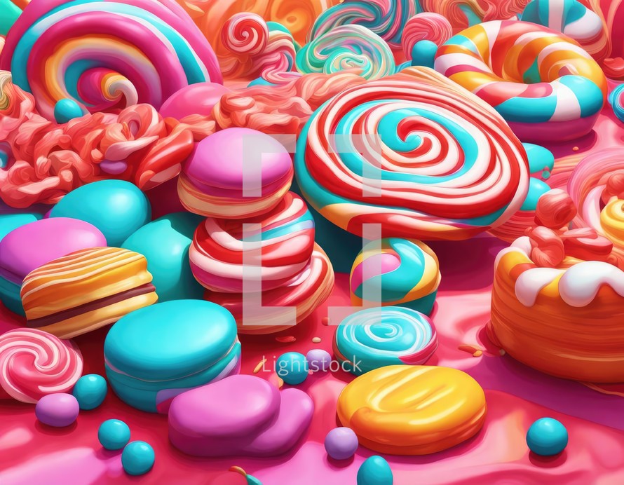 Abstract and fantastic background of colorful candies. Geverative AI.