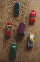 a grouping of toy cars from above