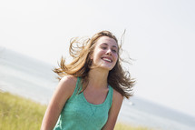 woman's hair blowing in the breeze 