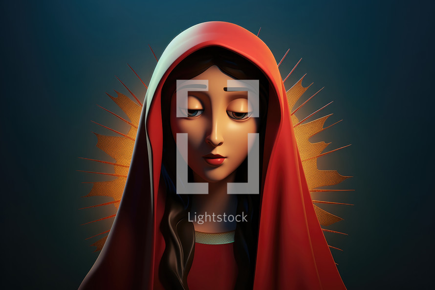 3D Illustration of a Holy Mother Mary with a red robe