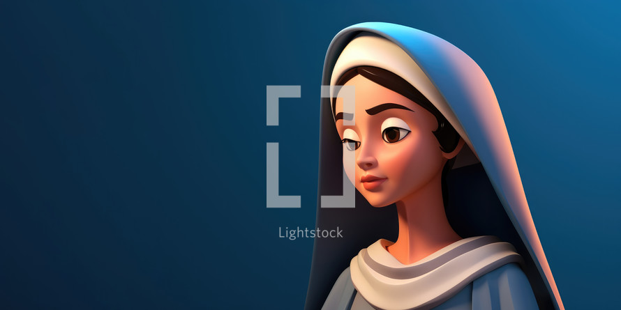 The Blessed Mother Mary. 3D cartoon illustration.