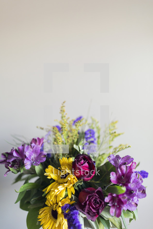 a bright floral bouquet with copyspace