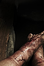 The pierced feet of Jesus