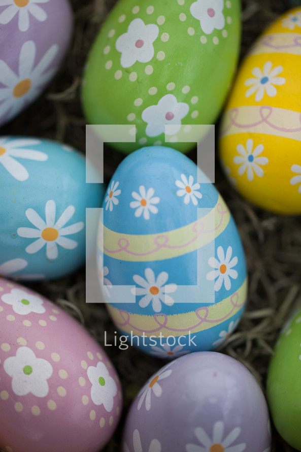 decorated Easter eggs in a basket 