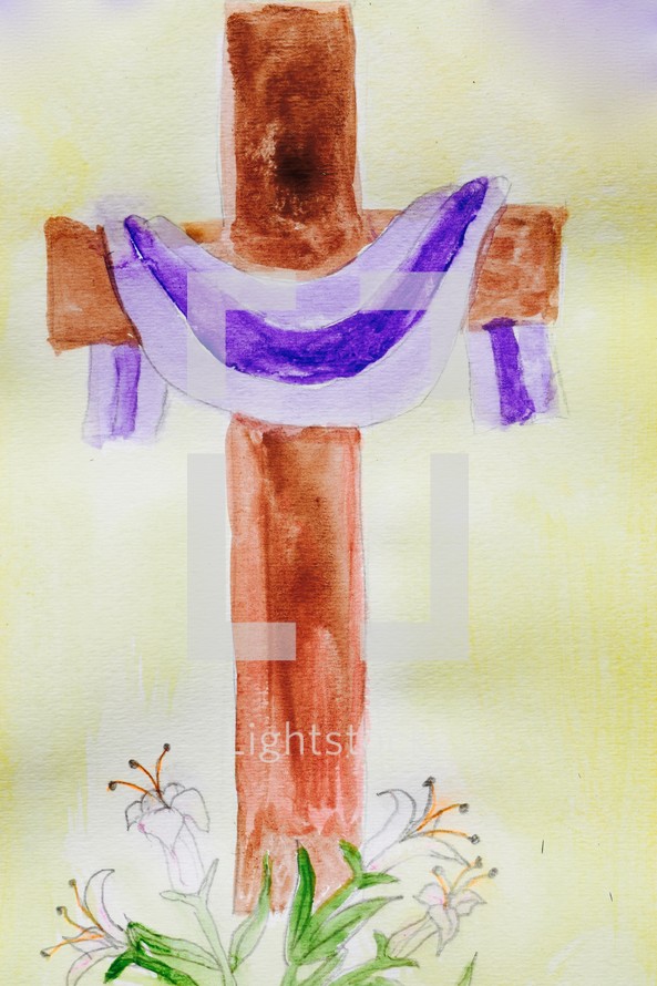 watercolor of a cross at Easter 