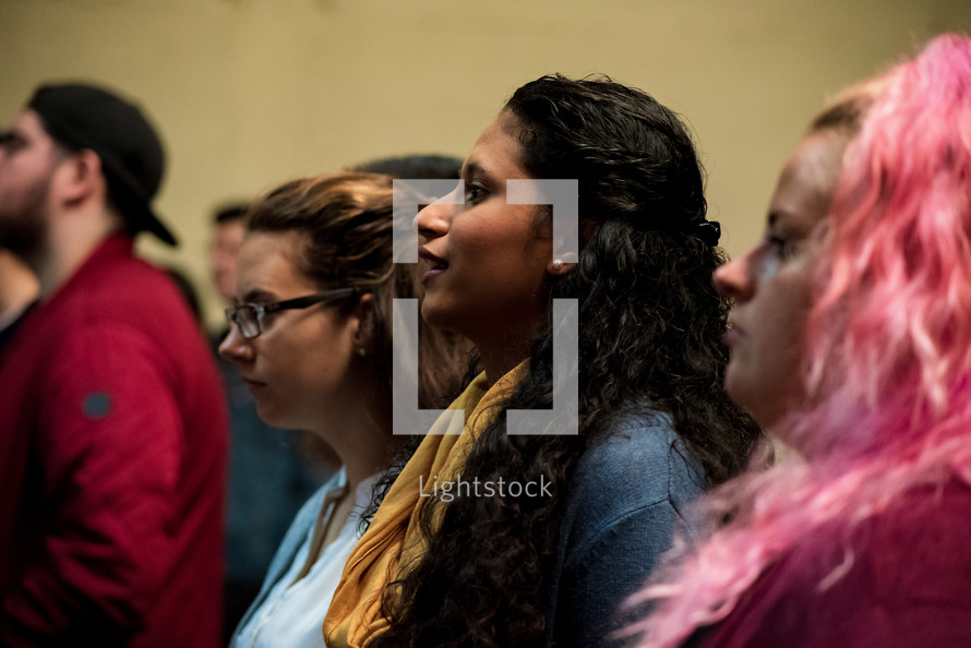attentive parishioners during a worship service 