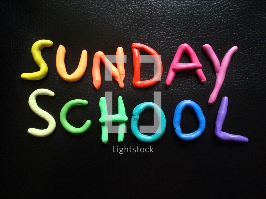 Sunday school in colorful rolled clay letters. 
