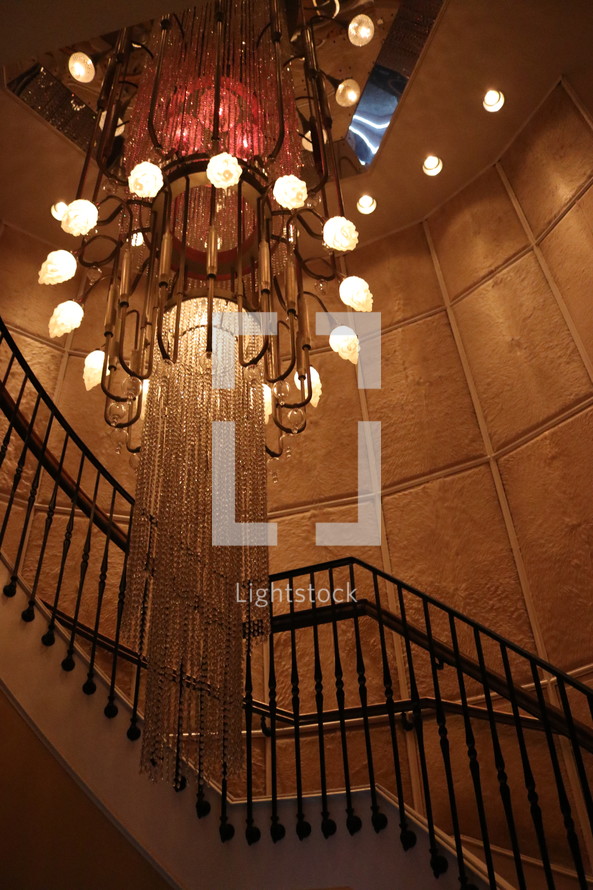chandelier and stairway 