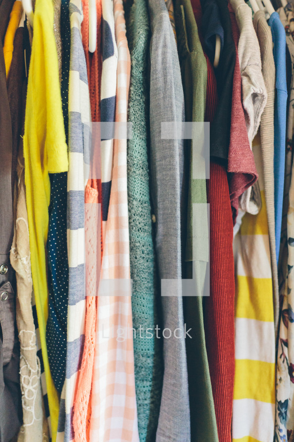 clothes in a closet 