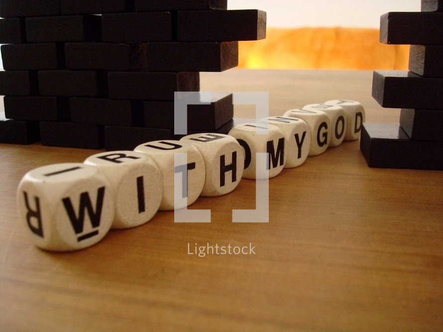 Letter blocks spelling out "with my God."