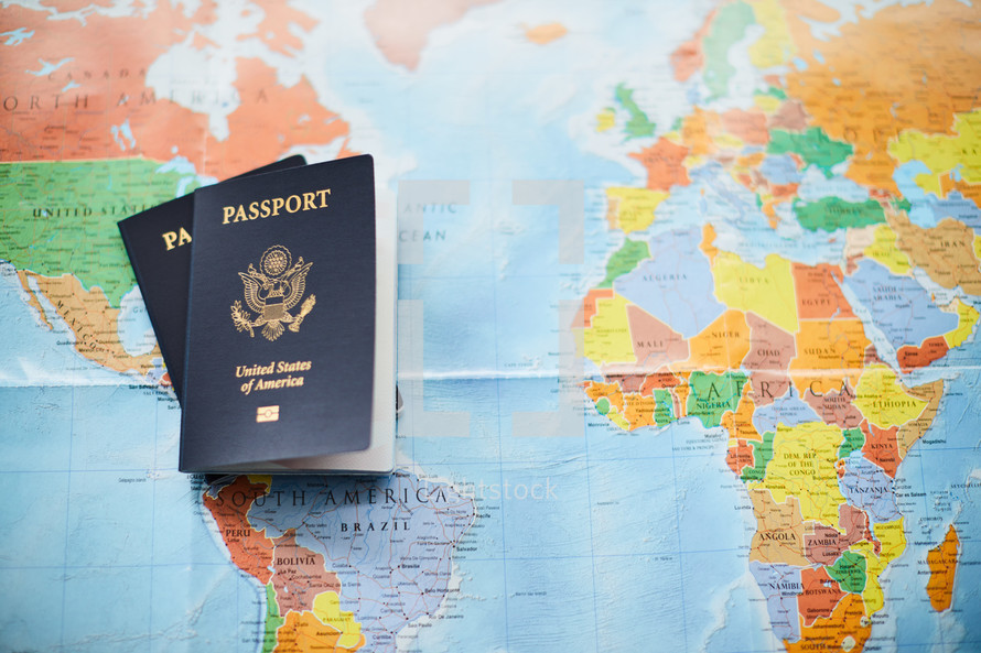 passports on a world map 