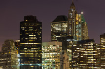 city skyscrapers at night in New York City 