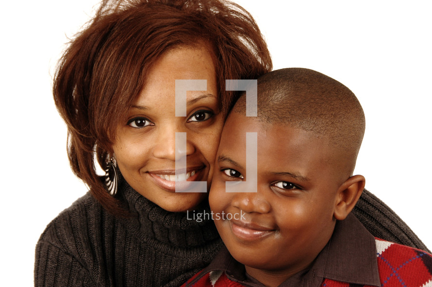 A smiling mother and son.