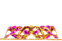 Golden Mask and Party Streamers Isolated On White background