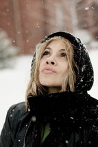 Woman outside in the snow