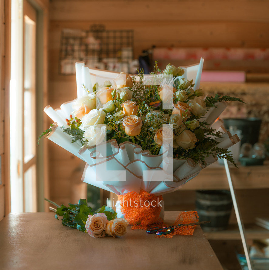 White rose flower bouquet, bunch of flowers, anniversary wedding gift