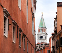 bell tower of San Mark between the houses, Venice, Italy