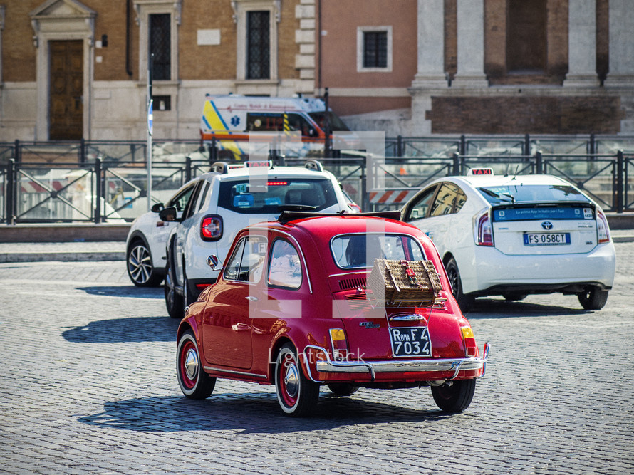 small red car in Rome 