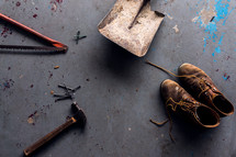 old tools and leather boots 