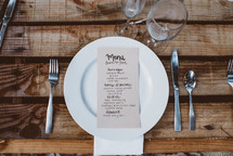 outdoors reception, place setting and menu 