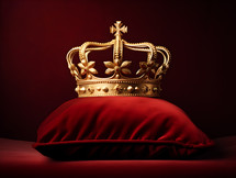Golden Crown on Red Velvet in the Sunlight 