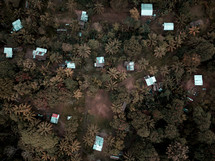aerial view over a tropical village 