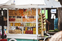 fruit and snacks for sale from a street vendor 