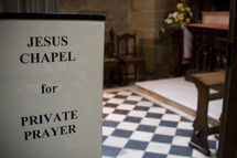 chapel sign for private prayer