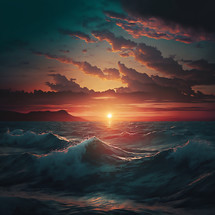 Illustration of a sunset over the ocean