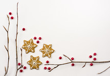 star, Christmas, cookies, sticks, background, red berries, border, holidays 