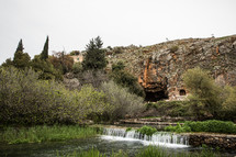 river and waterfall in the holy land 
