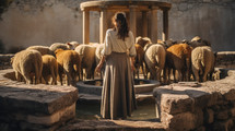 The Samaritan woman at the well, taking care of the sheep.