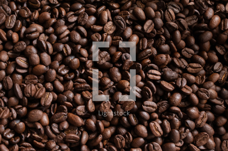 above view of a whole bunch of coffee beans