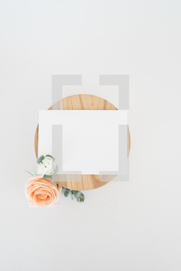 roses, wood, envelope on white background 