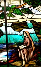 stained glass window of Mary 