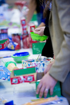 packing operation Christmas child care packages 