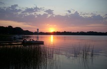 a lake at sunset 