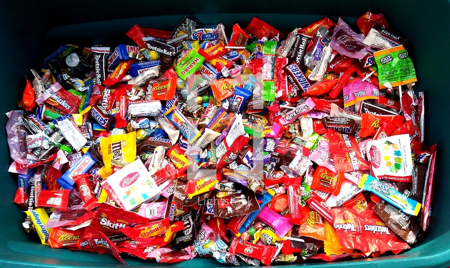 large bucket of candy 