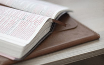 Bible on leather bound journal